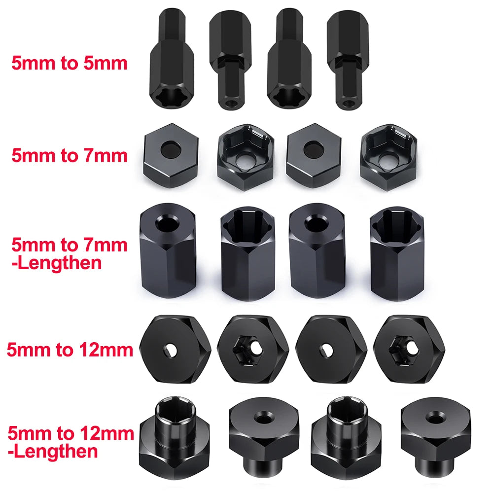 AXSPEED 4Pcs Aluminum 5mm to 7mm / 5mm to 12mm Wheel Hex Hub