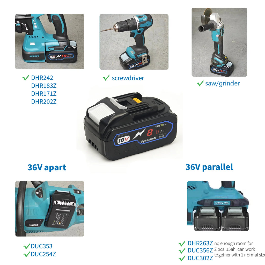 TPCELL 8/10Ah 18V 21700 cells battery for MKT 18V power tool