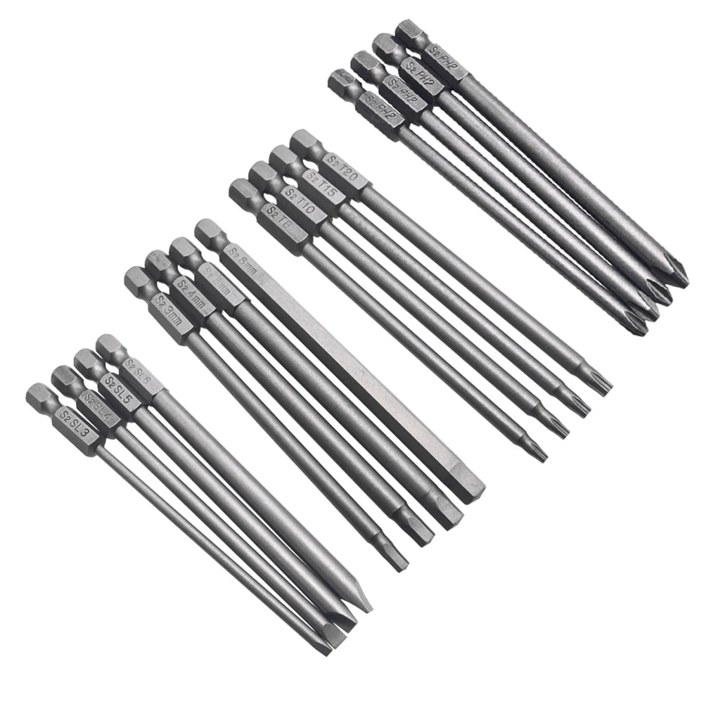 4Pc 1/4inch Hex Shank 100mm Long Screwdriver Bits Set For To