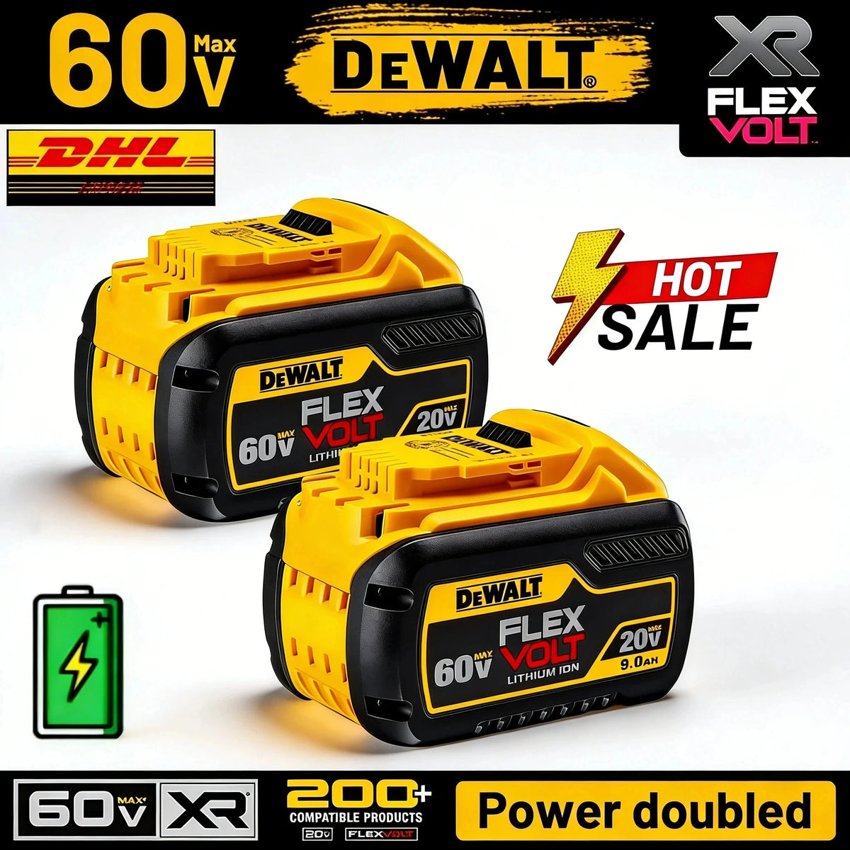 DeWALT Original Battery 20V/60V 9000mAh MAX FlexVolt for DCB