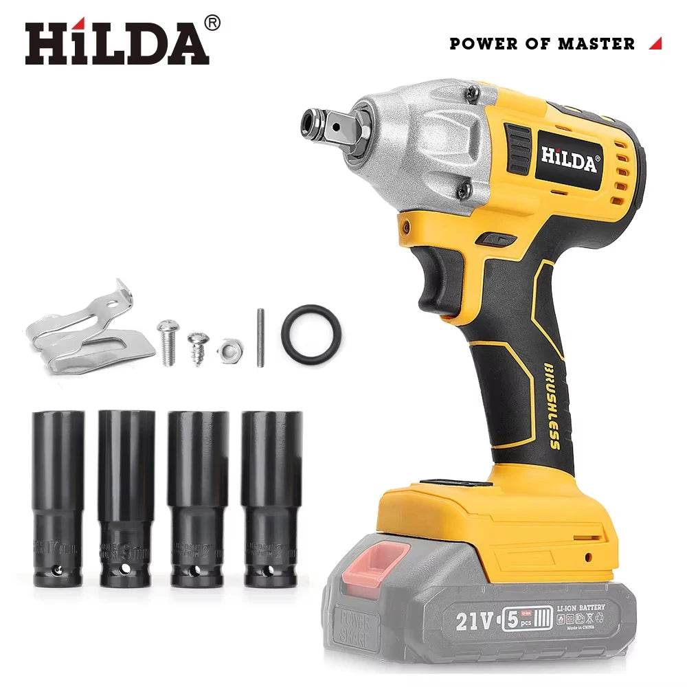 HILDA 1/2 Inch Brushless Impact Wrench LED Light Wrench Portable Power Tool For Scaffolding Tire Repair for Makita Battery