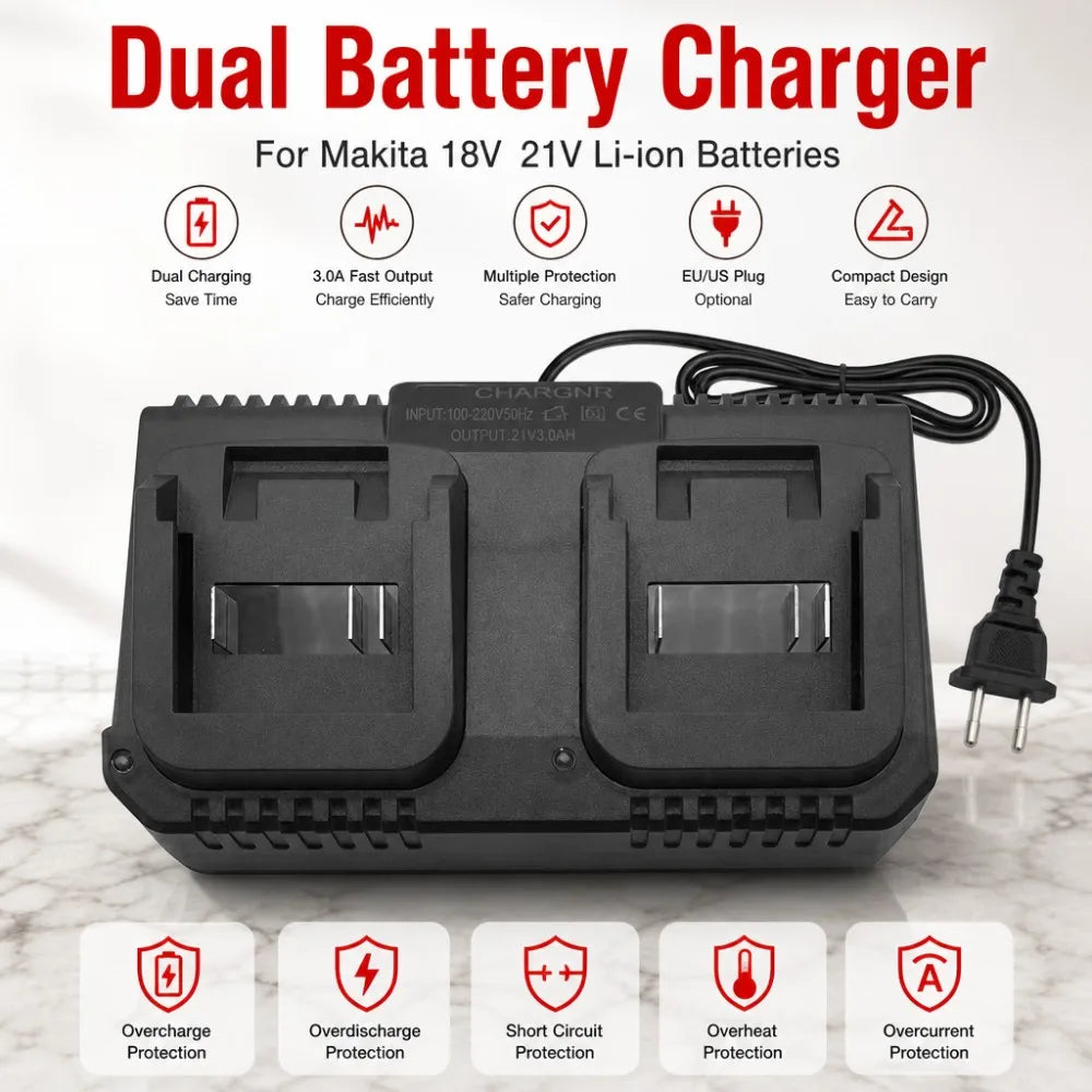 Dual Slot Charger 18V 21V Li-ion Battery Charger for Makita 