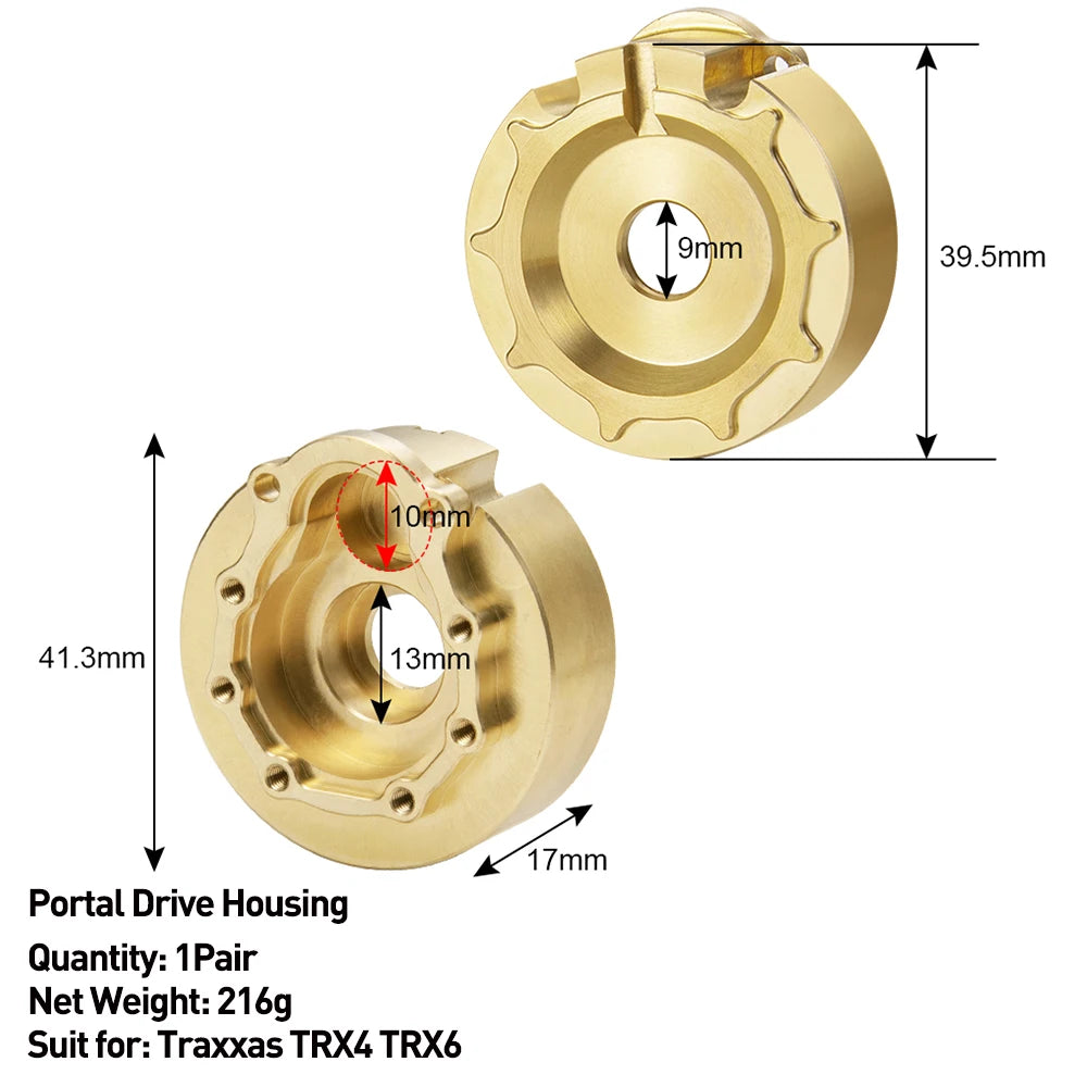 AXSPEED Heavy Brass Counterweight Portal Axle Housing Diff Cover Bumper Mount for 1/10 RC Crawler Car TRX4 TRX6 Parts