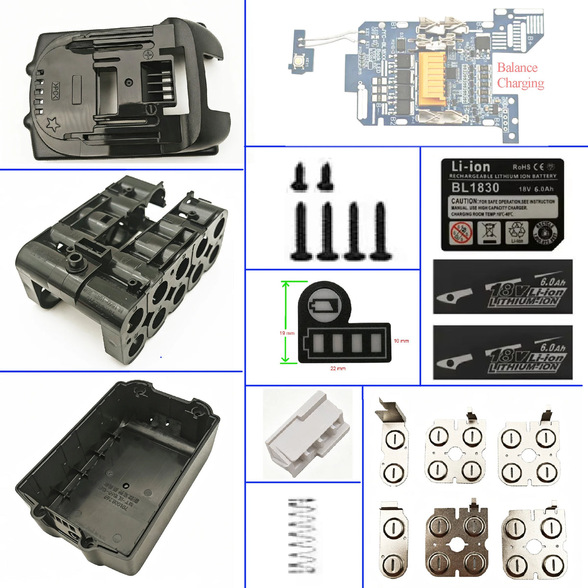 BL1830B Lithium Ion Battery Case 10X18650 For Makita 18V Li-