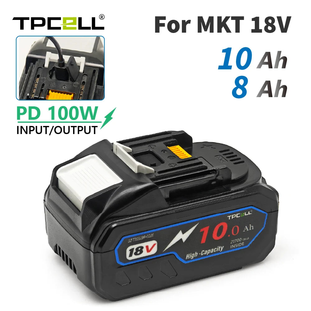TPCELL 8/10Ah PD100W 18V 21700 cells battery with USB-C conn