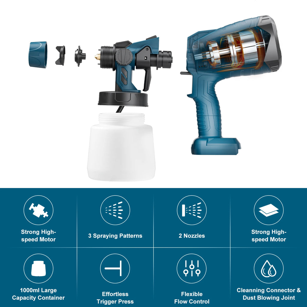 1000ML Cordless Spray Gun For Bosch BAT618 18V Battery Elect