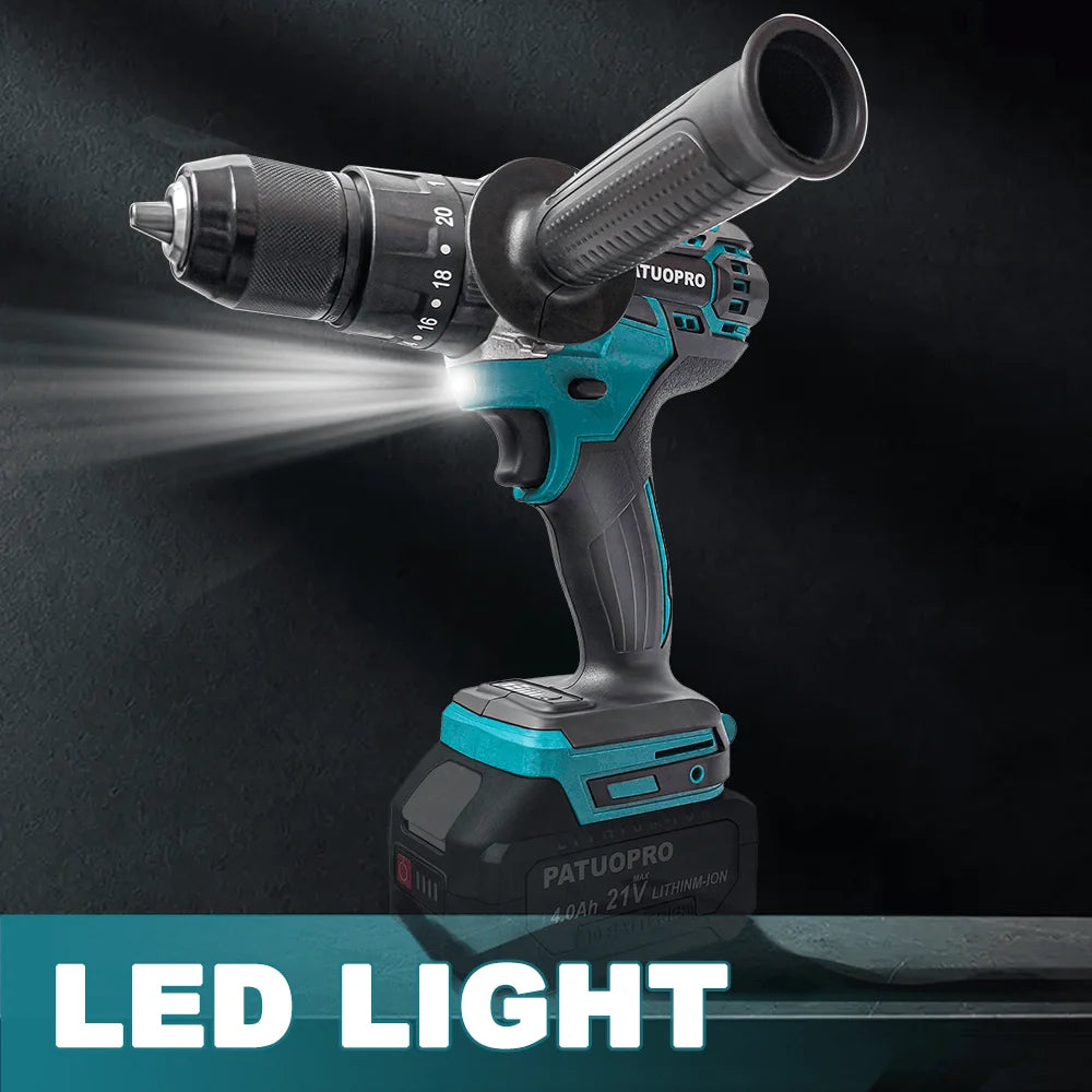 PATUOPRO 13MM Brushless Electric Impact Drill 20+3 Torque Se