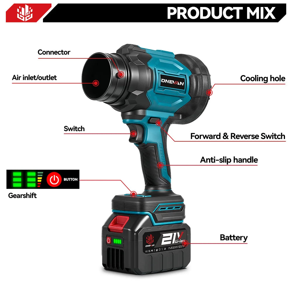 ONEVAN 3500W 350M/S Brushless Electric Blower Cordless Leaf 