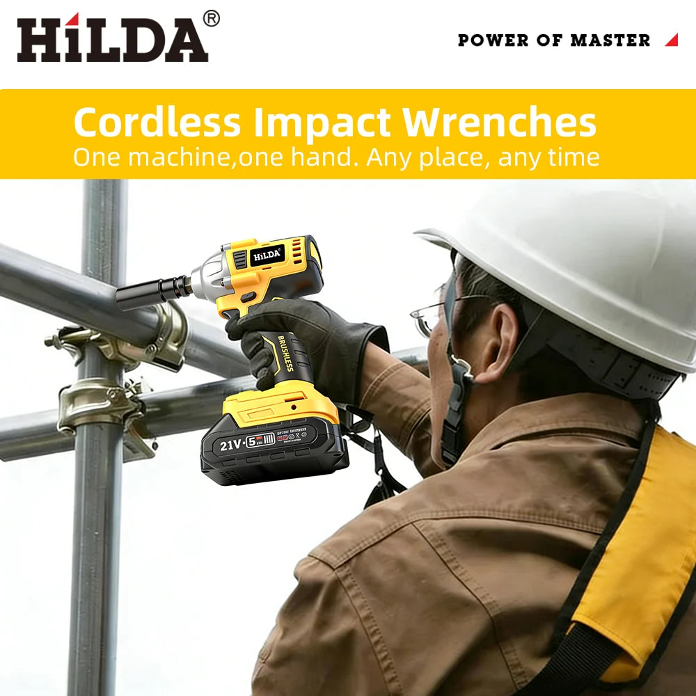 HILDA 1/2 Inch Brushless Impact Wrench LED Light Wrench Port