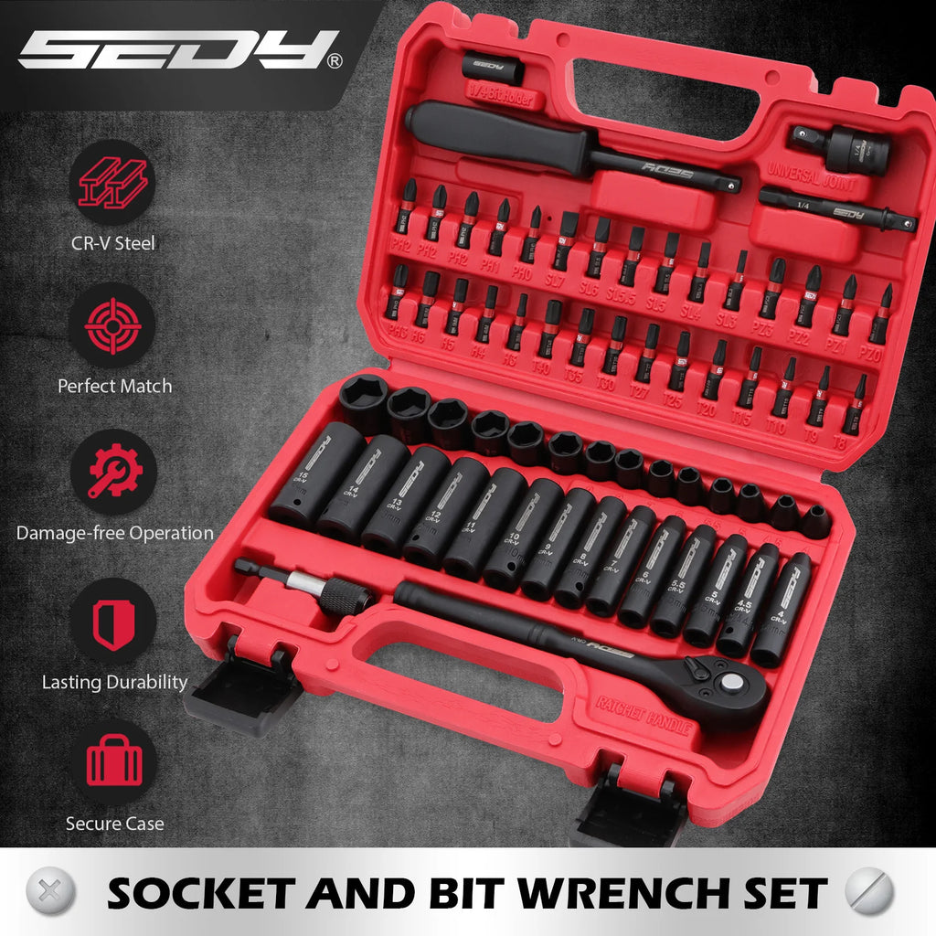 SEDY 64-Piece 1/4 Drive Impact Socket Wrench Driver-Bits Set