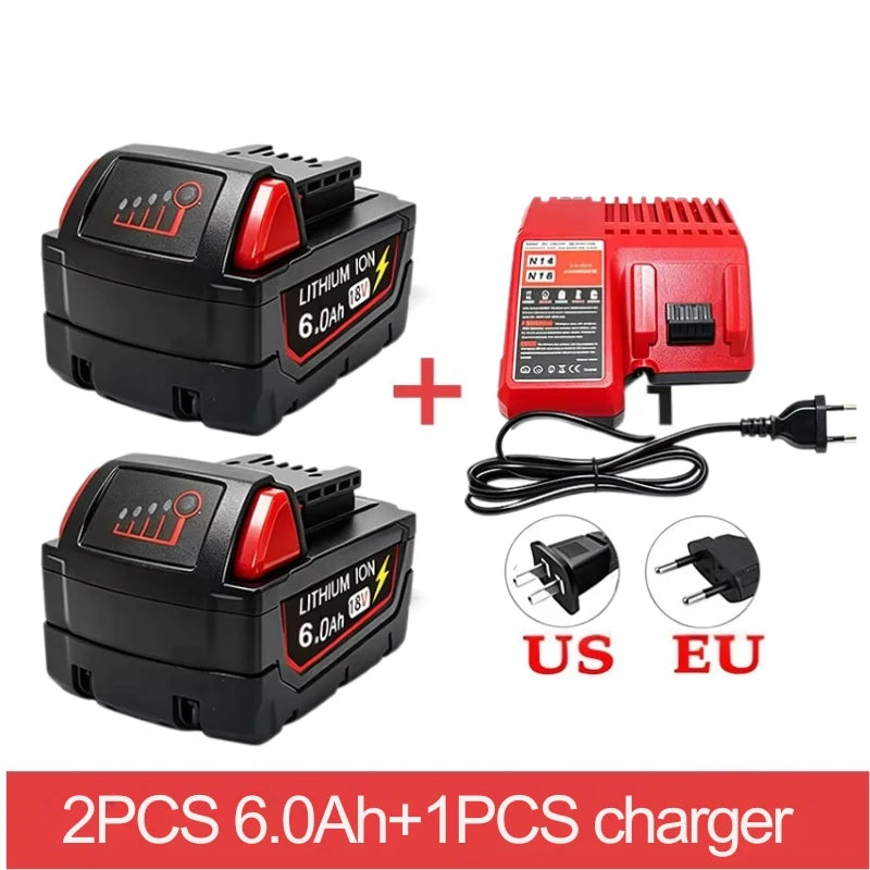 2026 new style For Milwaukee M18 Power Tool Battery Charger BR XC 18V 6.0Ah M18B5 48-11-1860 Built-in 18650 Battery12.0Ah