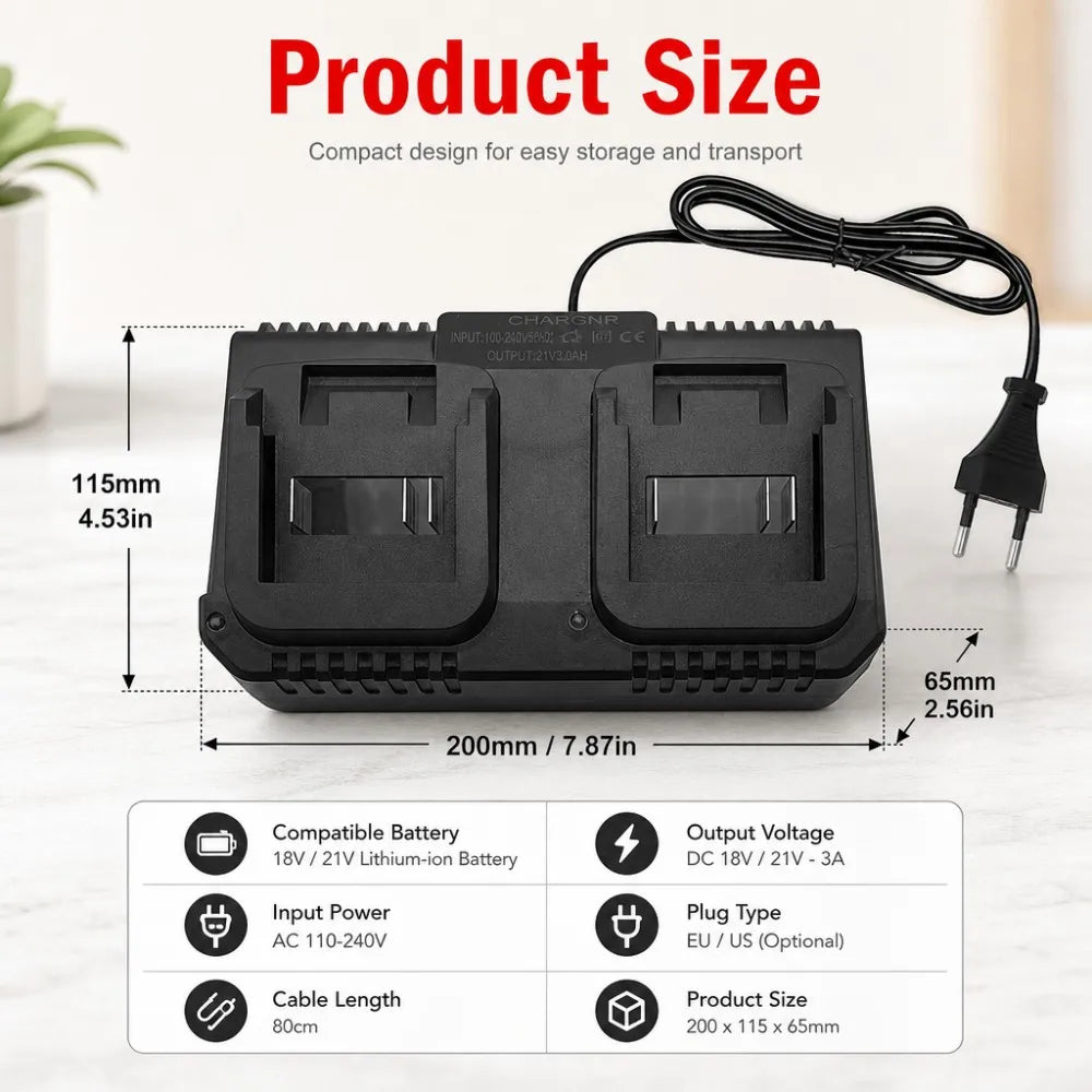 Dual Slot Charger 18V 21V Li-ion Battery Charger for Makita 