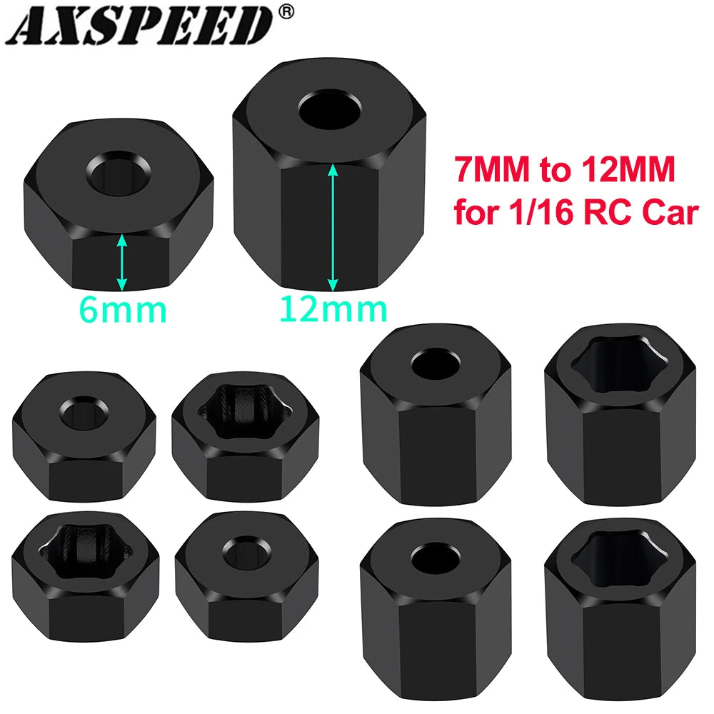 AXSPEED 4Pcs Aluminum 7mm to 12mm Wheel Hex Hub Adapters Con