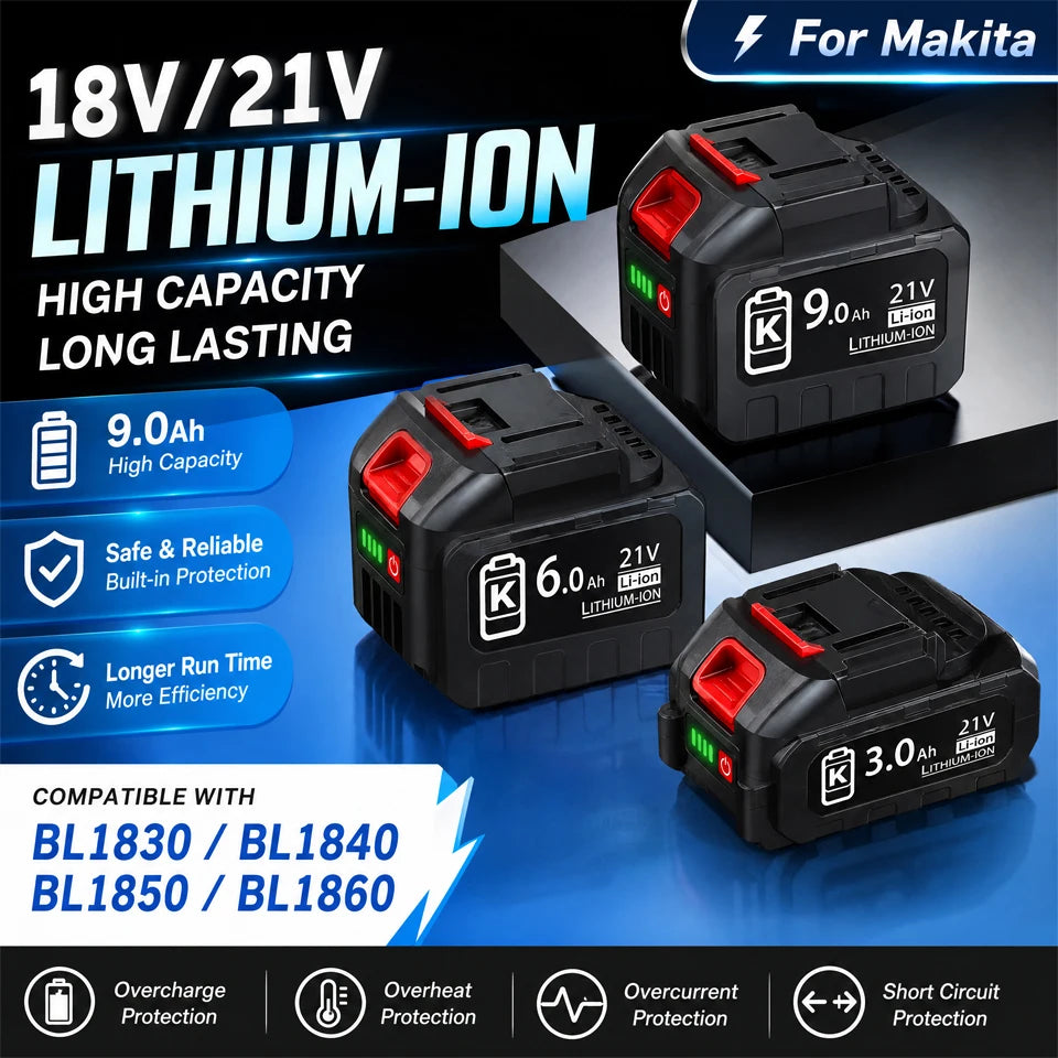 Rechargeable Lithium Battery 18V 21V MAX For Makita BL1830 B