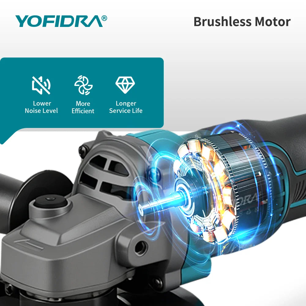 YOFIDRA 125mm Brushless Angle Grinder 20000RPM Cordless Grin