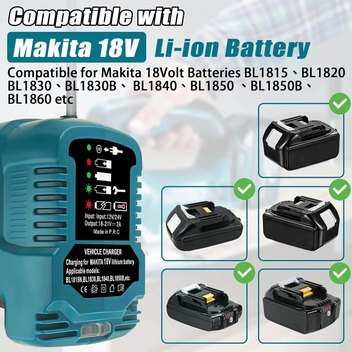 Mini Car Charger For Makita For Milwaukee For Dewalt 18V Lit