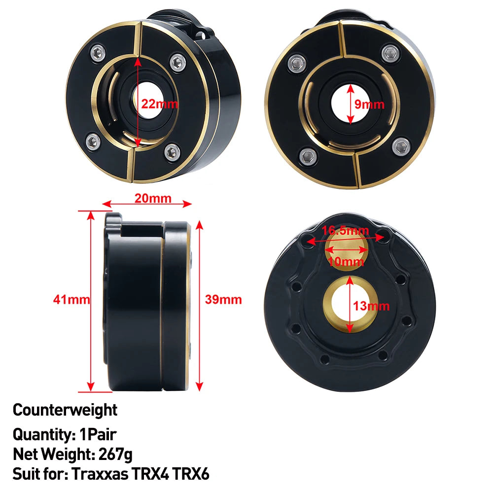 AXSPEED Heavy Brass Counterweight Portal Axle Housing Diff Cover Bumper Mount for 1/10 RC Crawler Car TRX4 TRX6 Parts
