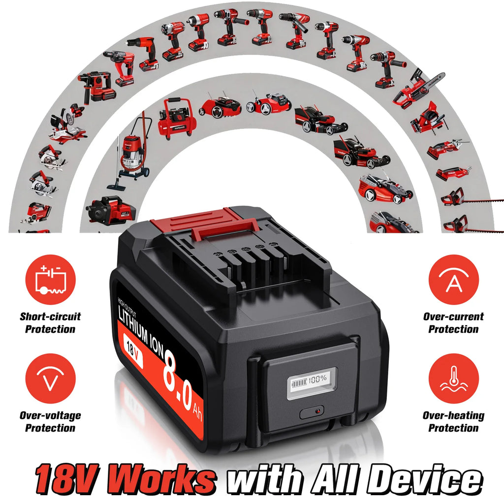 For EINHELL EIN18C2 18V 8.0Ah Battery Li-ion Replacement Bat