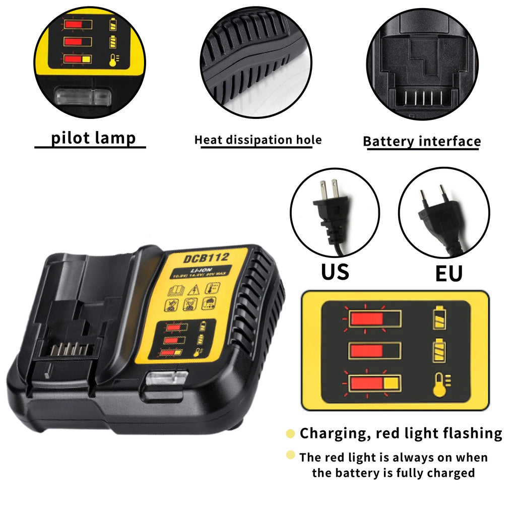 20V For DeWalt 12Ah/9Ah/8Ah/6Ah/3Ah Li-lon Battery Replaceme