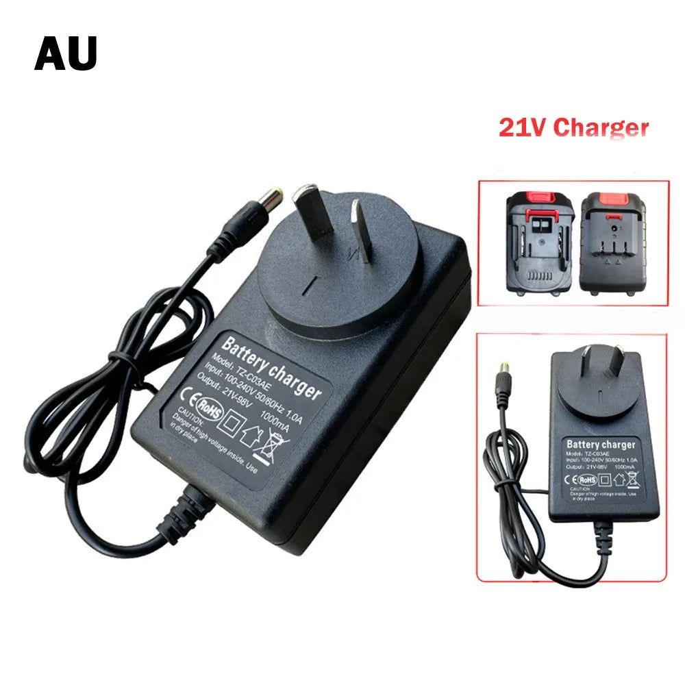 21V Lithium Battery Charger US/EU/UK/AU Plug 1A Power Tool Adapter Universal Fast Charging Battery Transformer