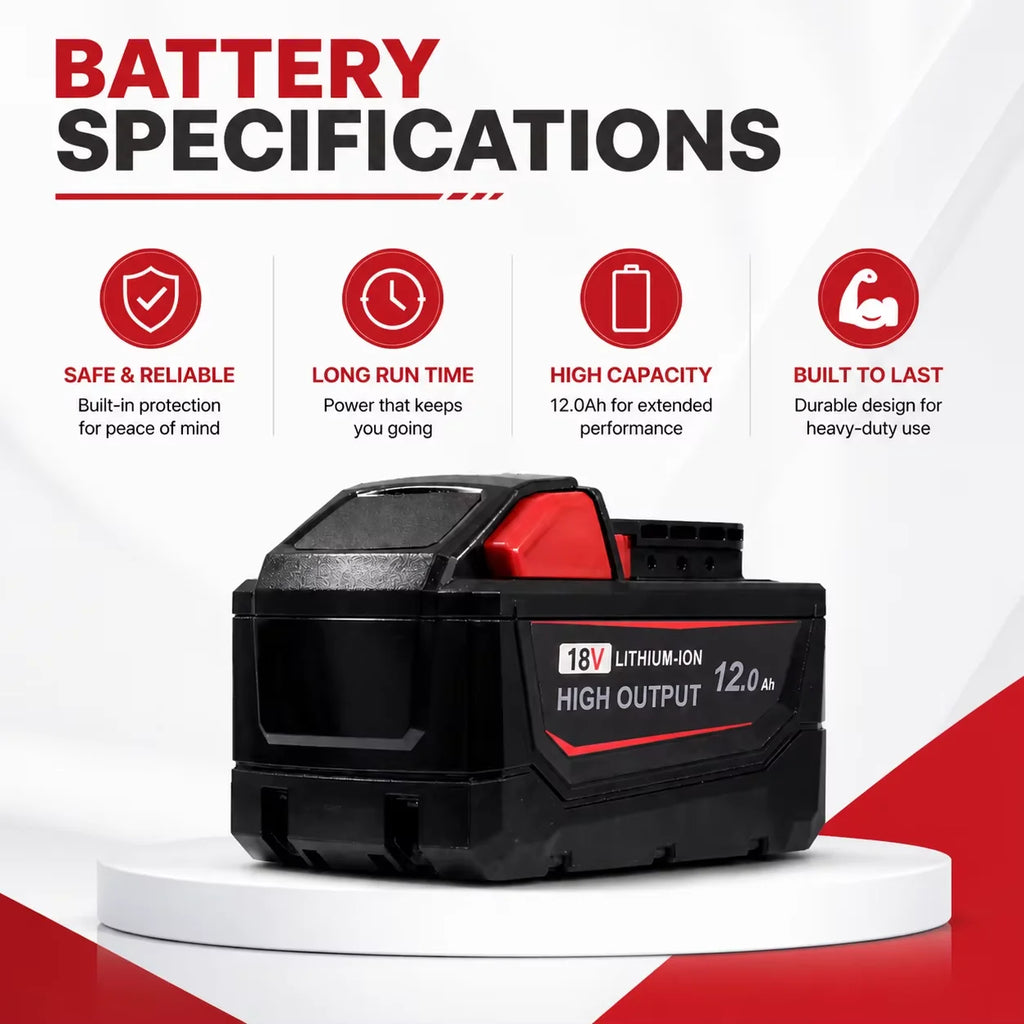 2-Pack 18V 12.0Ah M18 Replacement Battery Low-Temp Resistant