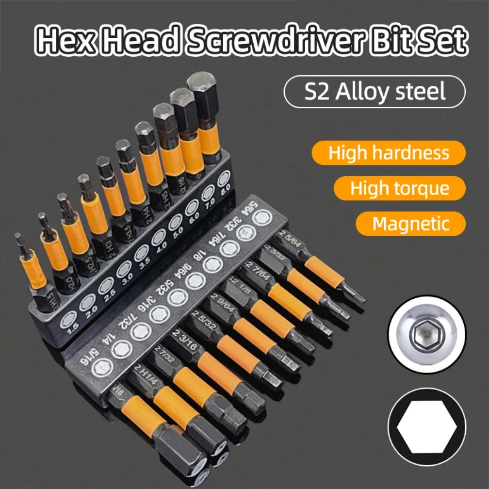 Hex Head Allen Wrench Screwdriver Bit Set SAE Metric 1/4 Hex