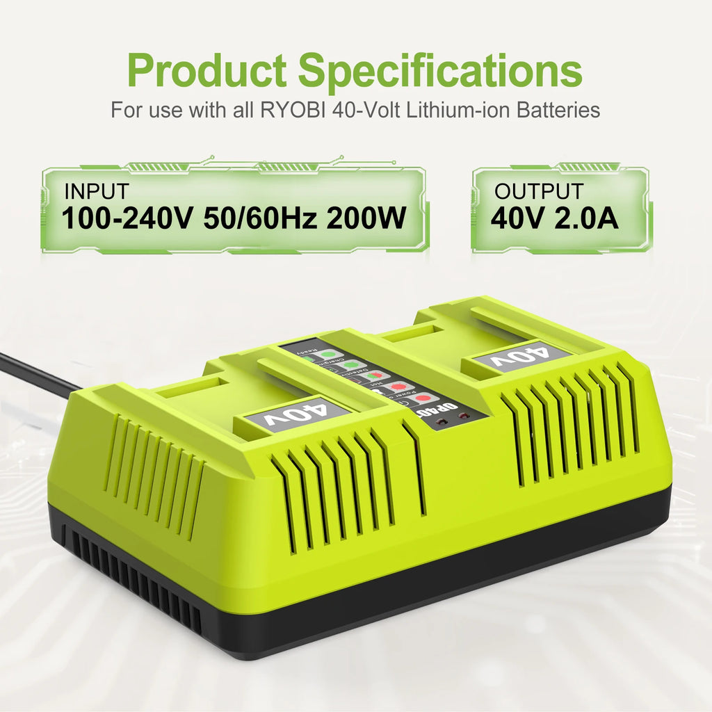OP401 Dual Port Power Tool Battery Charger for Ryobi 40V OP4
