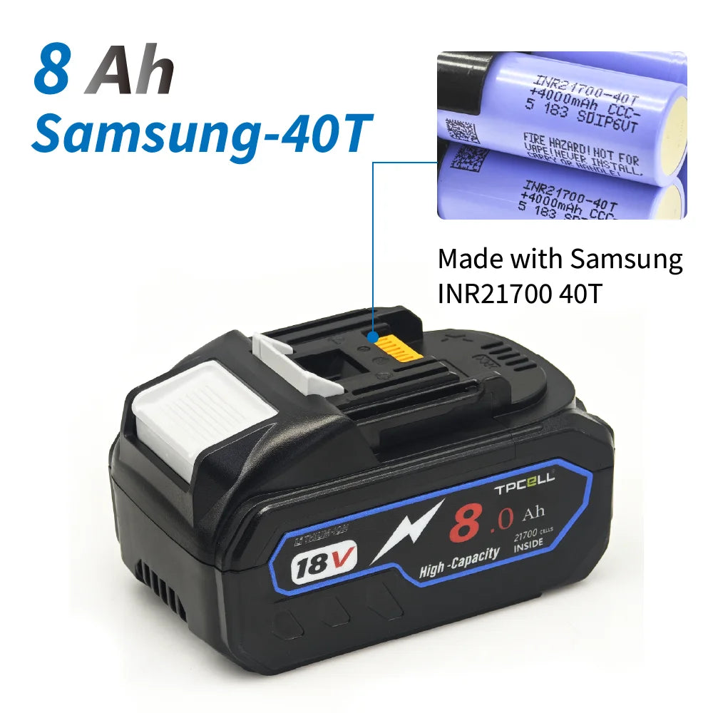 TPCELL Upgraded 8AH/10AH For MKT 18V 21700 Battery Power Tools Li-ion