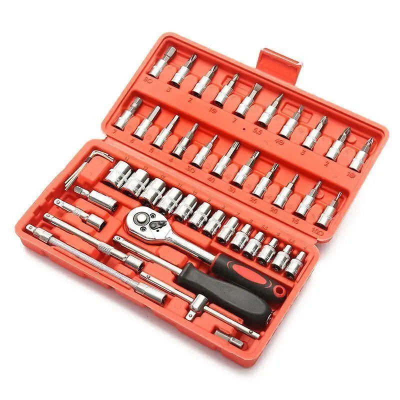 Hot 46Pcs 1/4 Drive Socket Wrench Set Ratchet Screwdriver & Bit Kit Carbon Steel Auto Repair Hand Tool Set with Storage Case