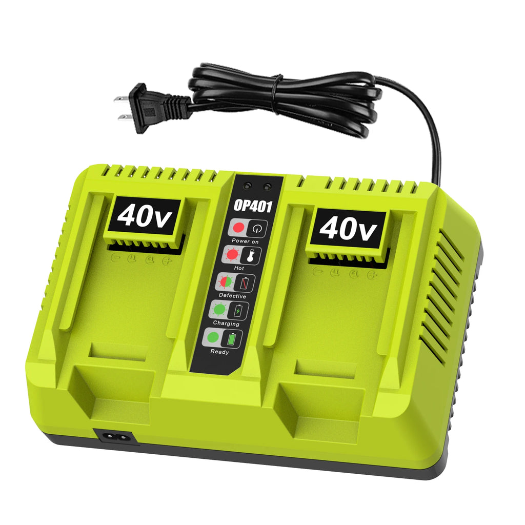 OP401 Dual Port Power Tool Battery Charger for Ryobi 40V OP4060 Replacement Lithium Battery Charger OP4015 OP4026 OP4040 OP4050