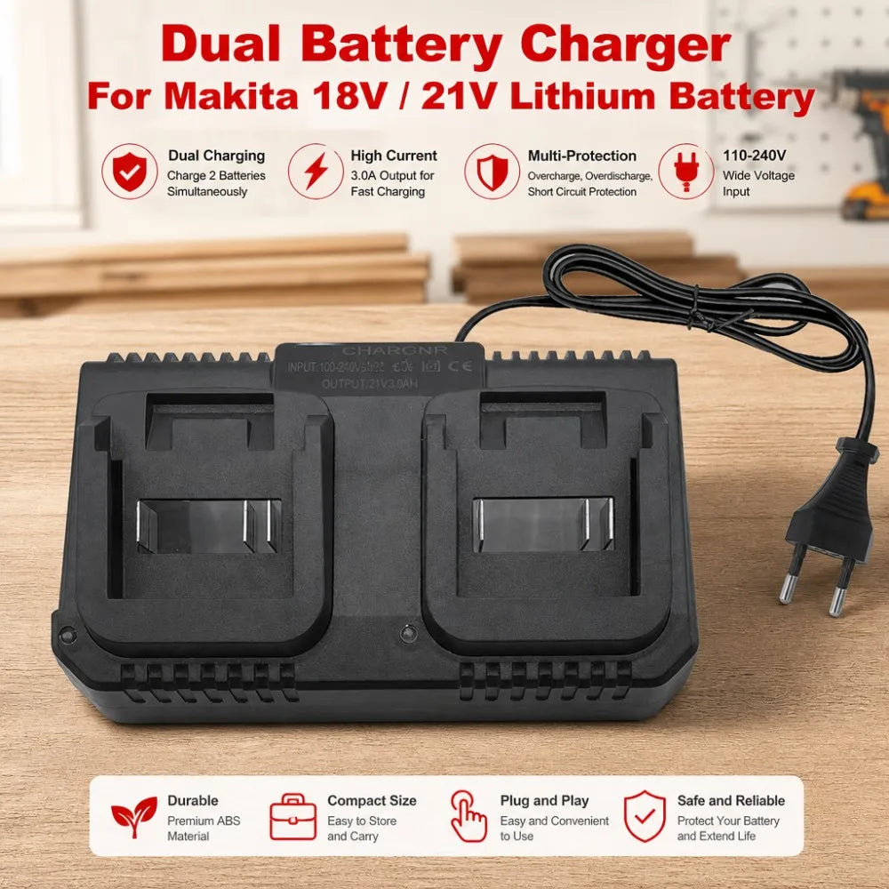 Dual Slot Charger 18V 21V Li-ion Battery Charger for Makita 