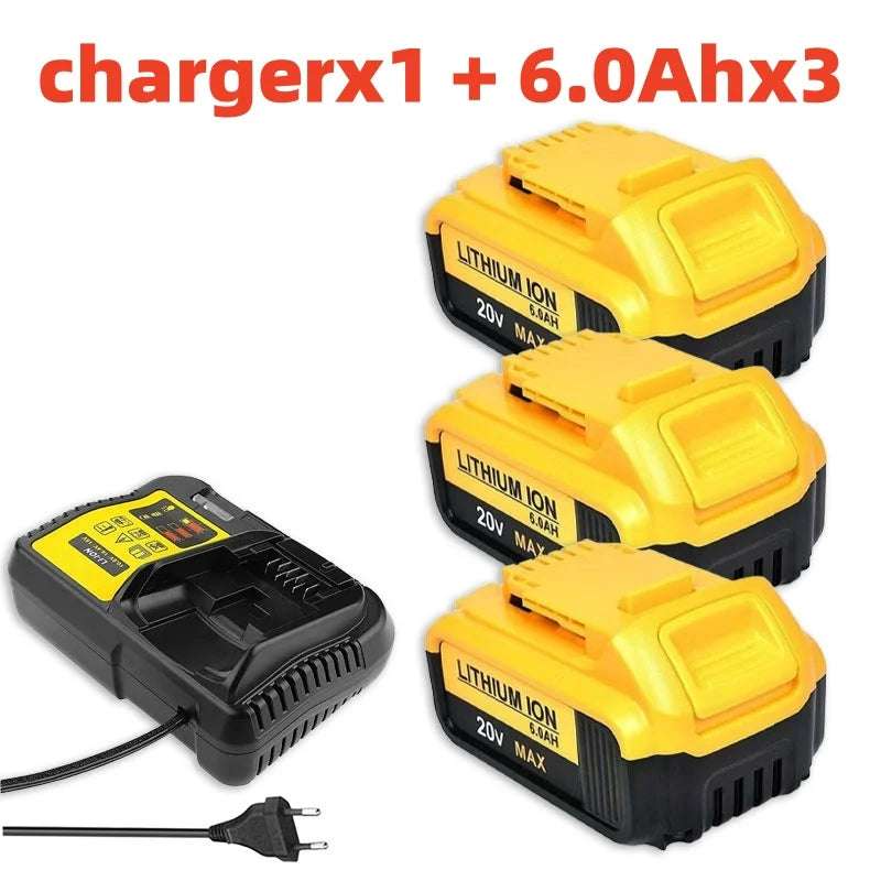 For DeWALT 20V Replacement Battery 6.0Ah MAX FlexVolt for DCB200 DCB201 DCB206 DCB205 DCB209 Power Tool Battery + Charger