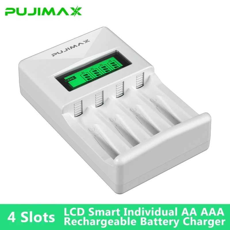 PUJIAMX AA/AAA Rechargeable Battery Charger LCD Display Port