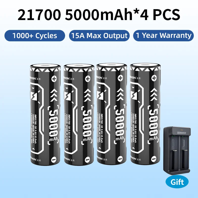 21700 Rechargeable Lithium Battery Kit Flat-Top Design Large 5000mAh Capacity for Long-Lasting Battery Life Convenient Charging Case Stable and Reliable Output Suitable for Flashlights Power Tools and