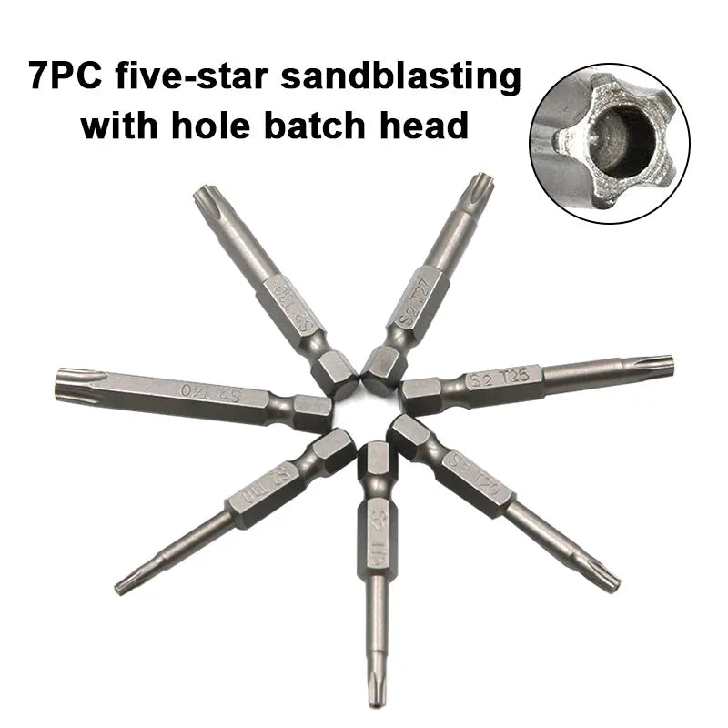 7PC S2 Hexagonal Handle Magnetic Screwdriver Bit Set Hollow 