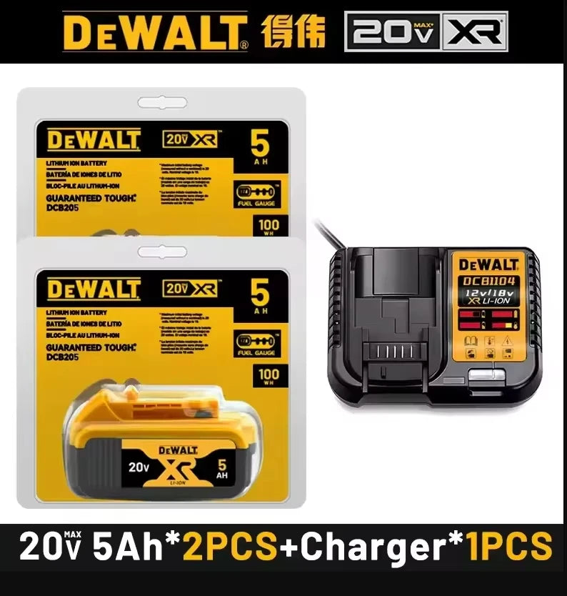 100% Original Dewalt 20V Battery 6.0Ah 5.0Ah DCB206 DCB205 20V Dewalt Power Tool Replacement Battery DCB200 DCB184 Fast Charger