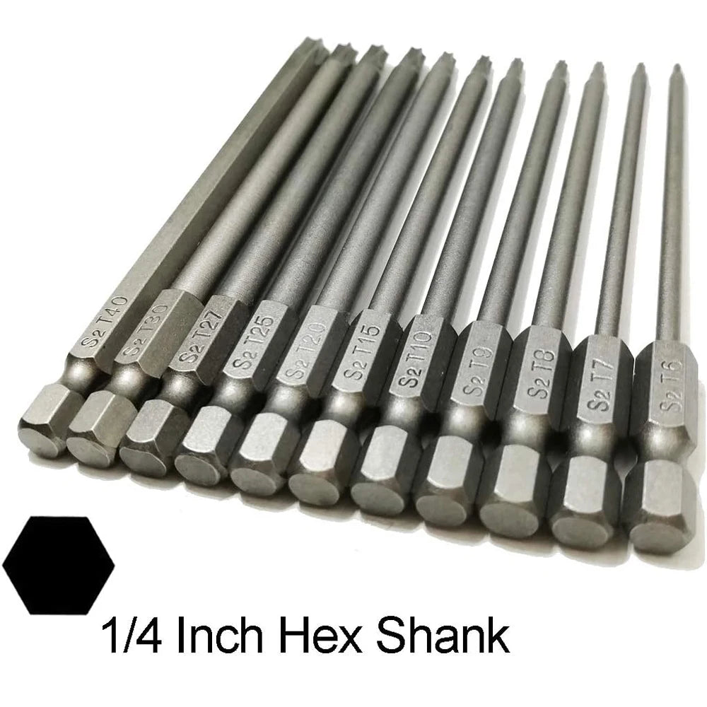 11PCS Torx Head Screwdriver Bit Set Magnetic 1/4 Hex Shank S