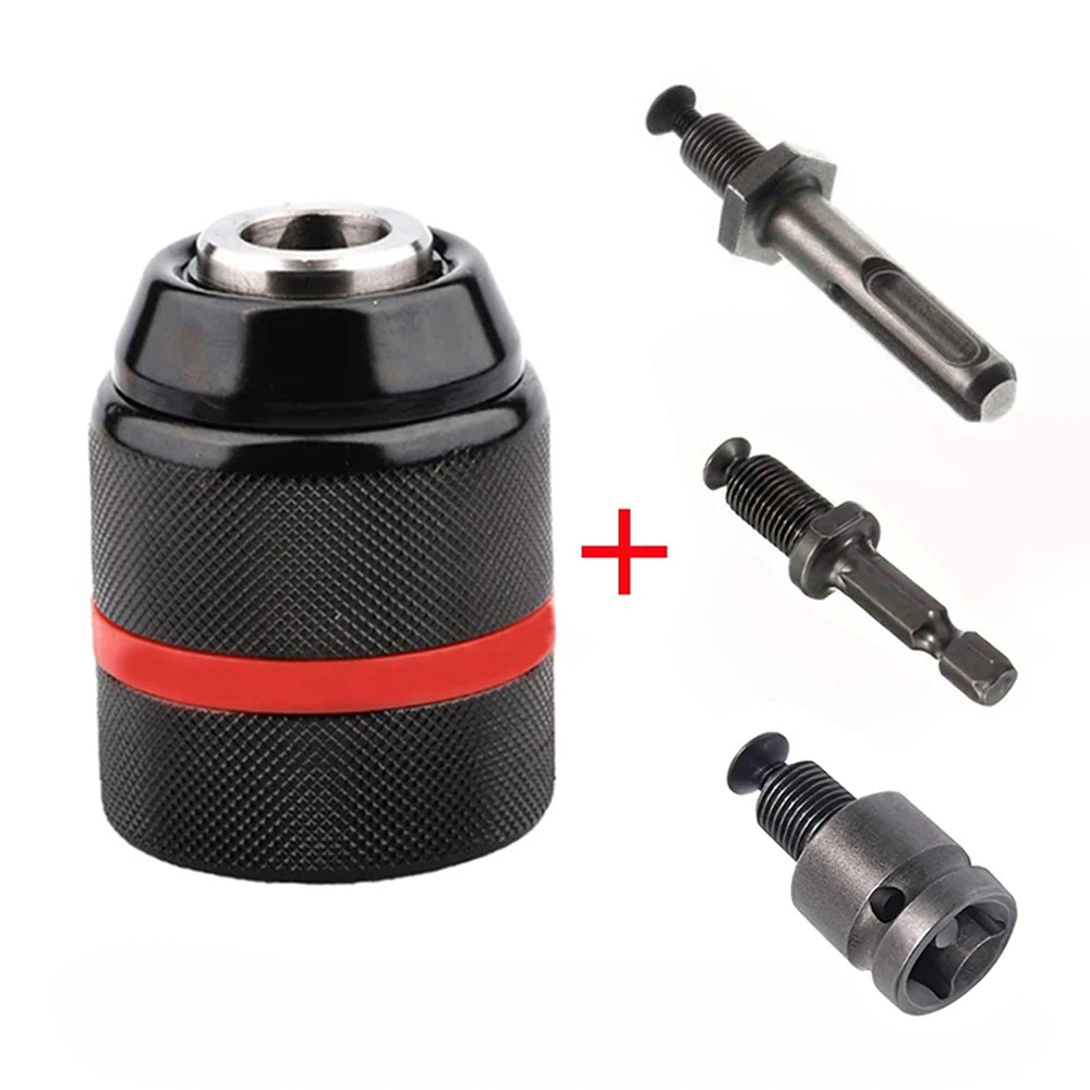 4pcs/set 0.8 10mm Ratchet Self-locking Drill Chuck 3/8-24UNF Thread 3Jaw Metal Keyless Chuck Power Chuck for Drill Bits&Sleeve