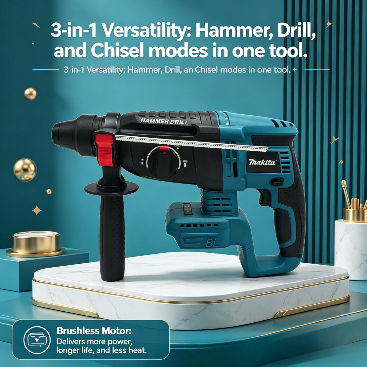 Makita Original 18V 26MM Brushless Hammer Drill Cordless Lit