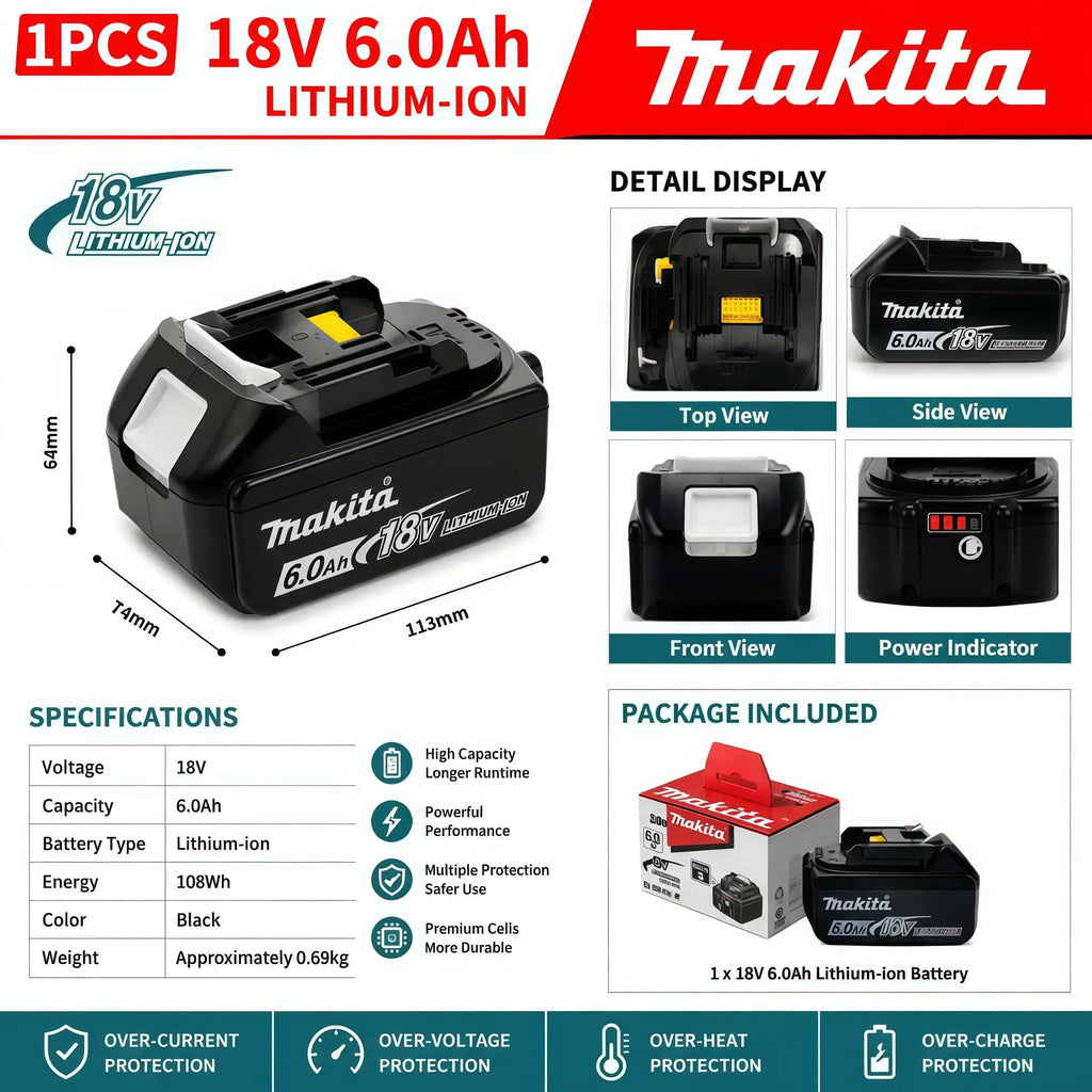 Genuine 6AH Makita BL1860B 6Ah Battery Power Tools Li-ion Re