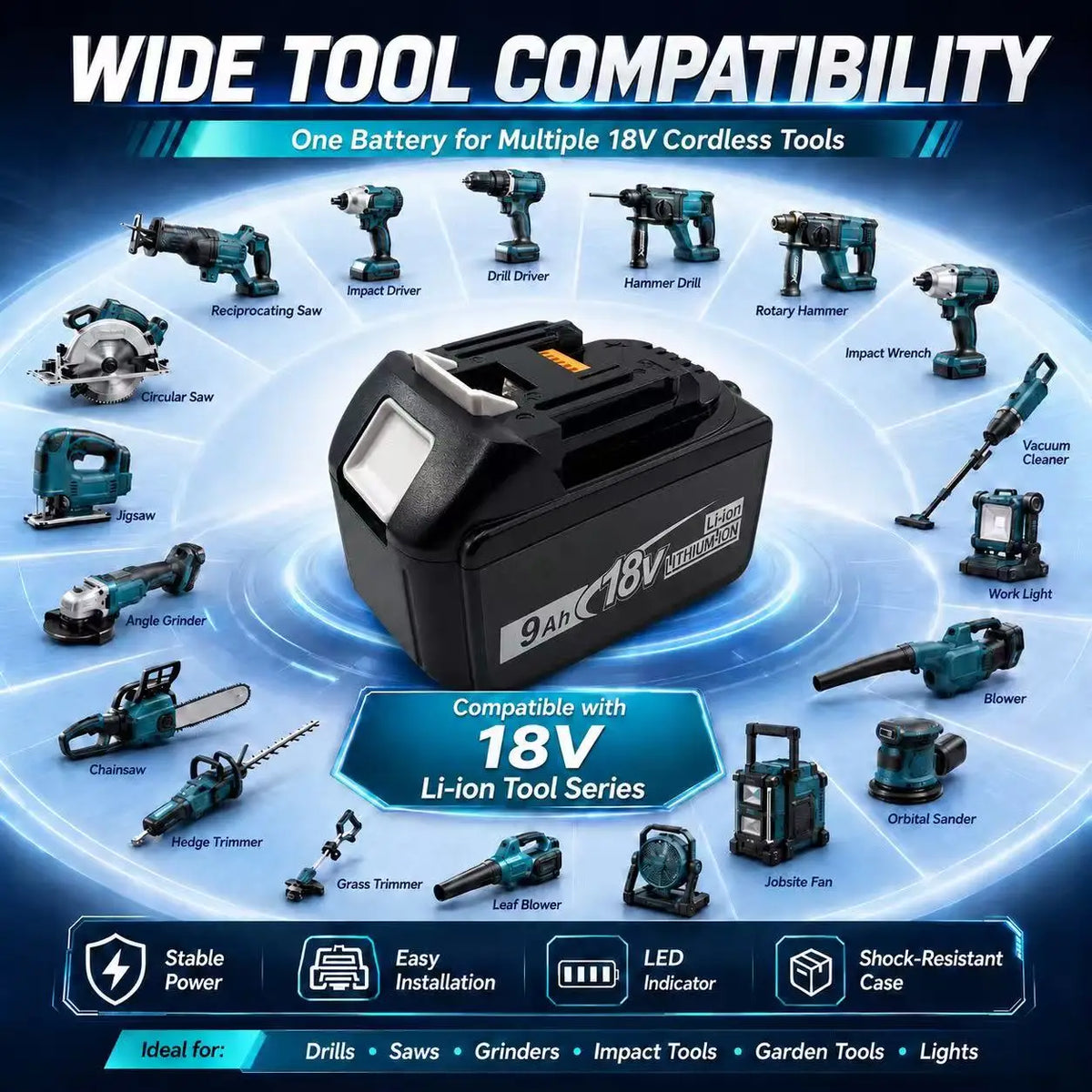 For Makita18V 9.0Ah Li-ion Replacement Battery BL1860B BL186