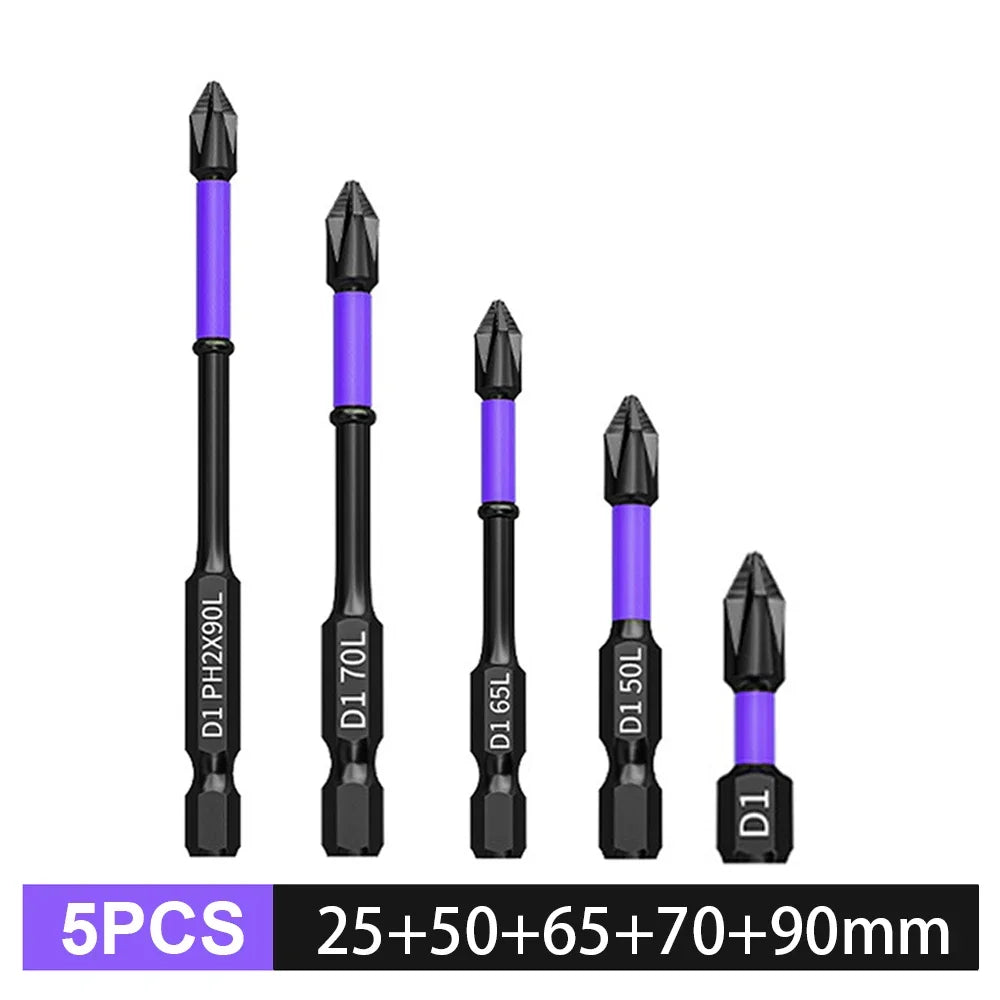 Magnetic D1 Anti-shock Batch Head High Hardness Non-Slip Impact Bits Cross 25/50/65/70/90/150mm Ph2 Screwdriver Set