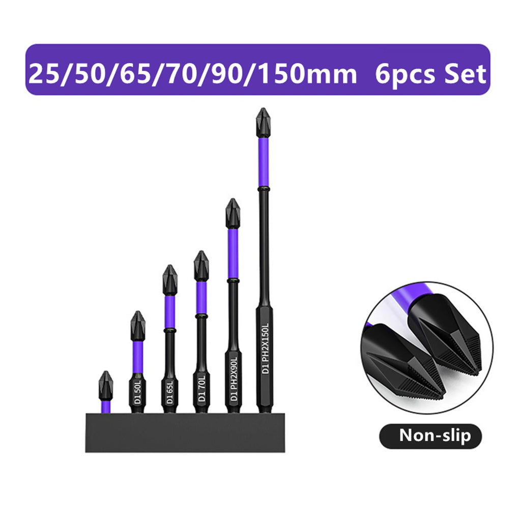 D1 Anti-Slip and Shock-Proof Bits Screwdriver Bits High Hardness Strong Magnetic 25/50/65/70/90/150mm PH2 Screwdriver Set