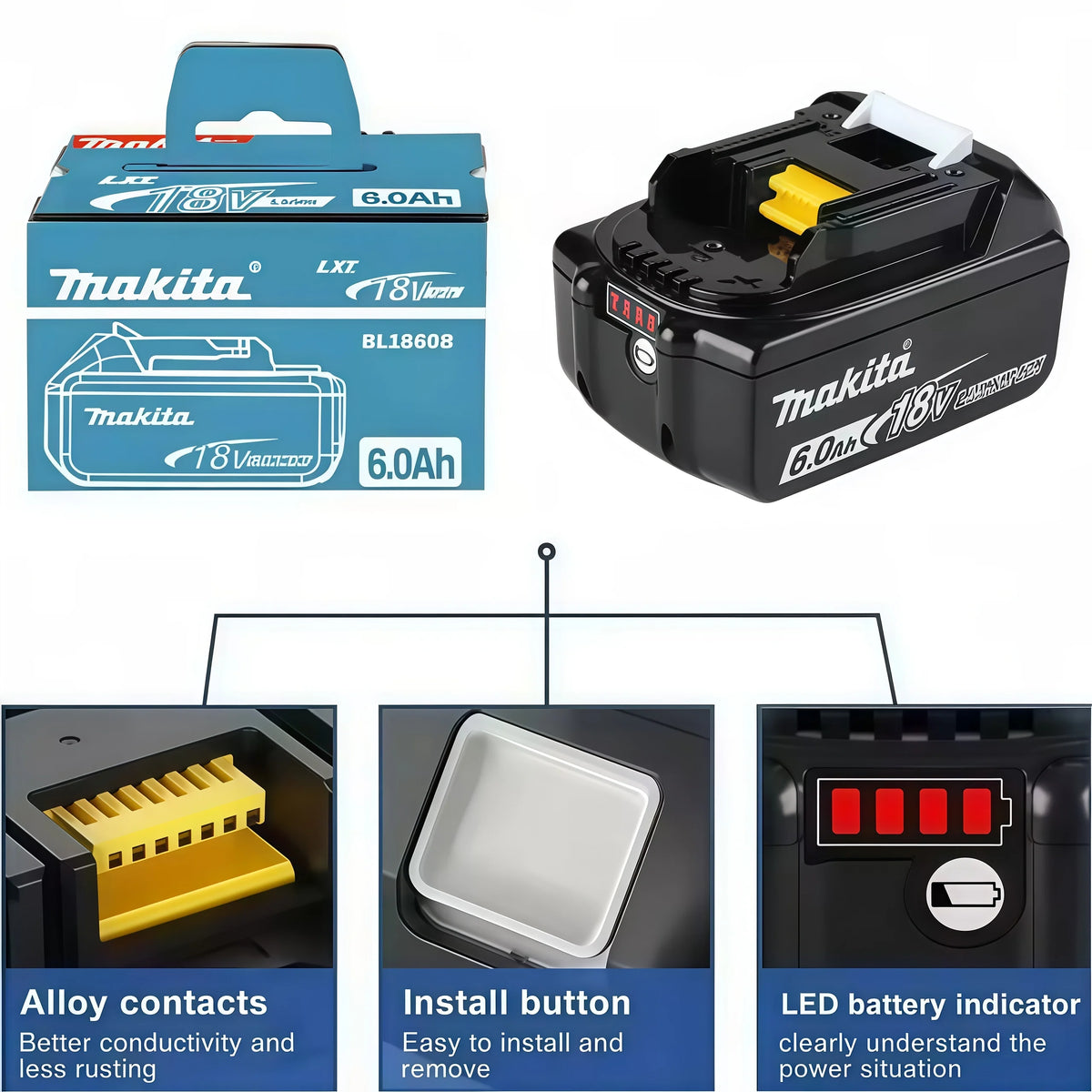 100% Genuine Original Makita BL1860B 18V 6Ah Lithium Battery