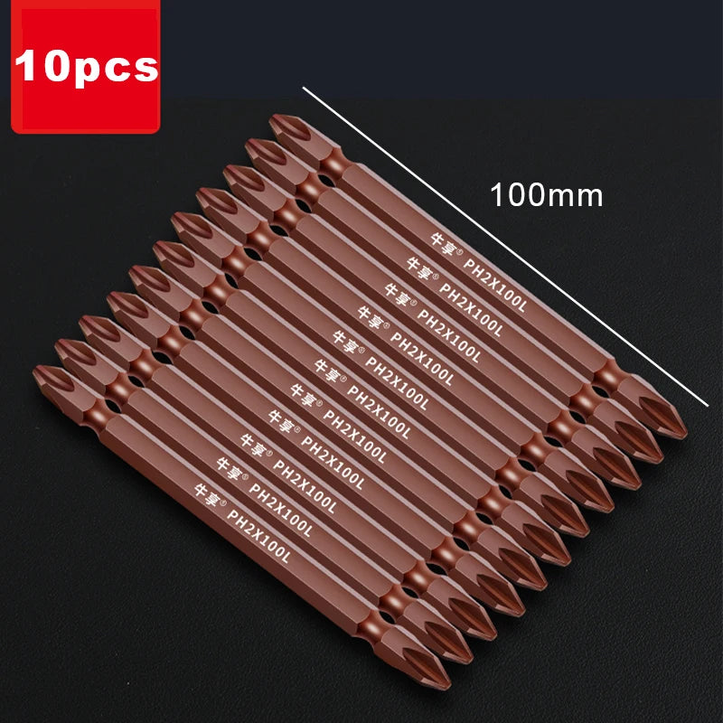 50mm-150mm Magnetic Impact Double Head Cross Screw Drill Bit Set Handheld Screw Disassembly and Assembly Power Tool 10 Piece Set