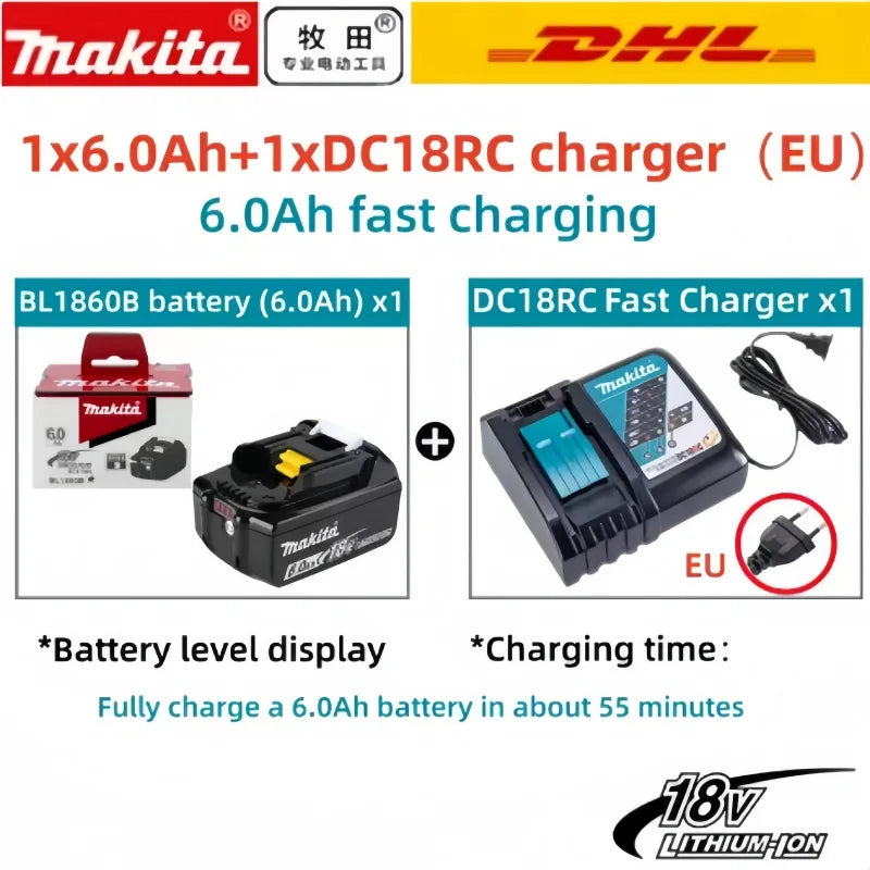100% Original Makita BL1860B 18V 6.0Ah Battery with LED Power Indicator Extended Runtime for LXT Cordless Tools