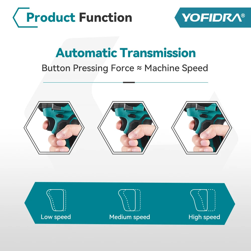 YOFIDRA 1200N.M Brushless Electric Impact Wrench 5 Gears 1/2