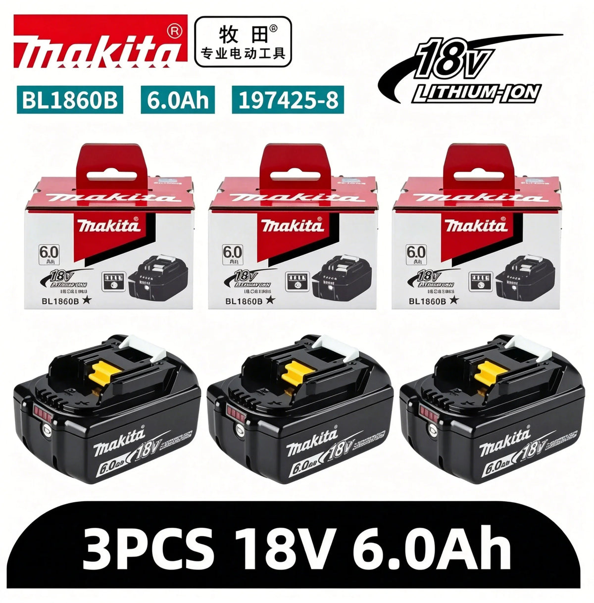 Original Makita18V Battery Compatible Makita 18V Power Tool DDF487 DGA404 DTW700 DTD173 Lithium-Ion Battery Replacement