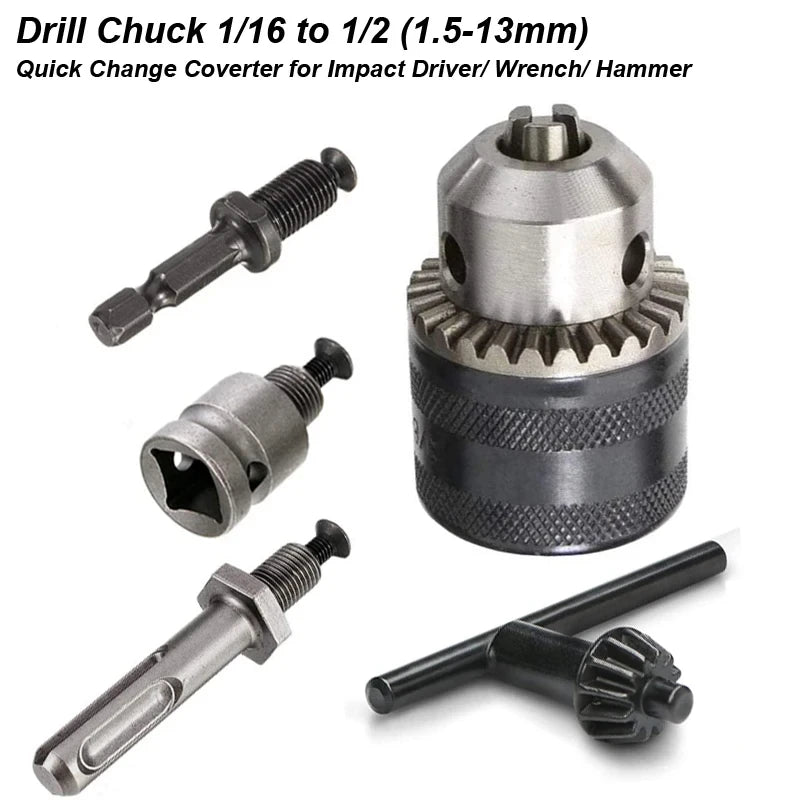 1.5-13mm Converter 1/2 -20UNF Key Drill Chuck Thread Quick C