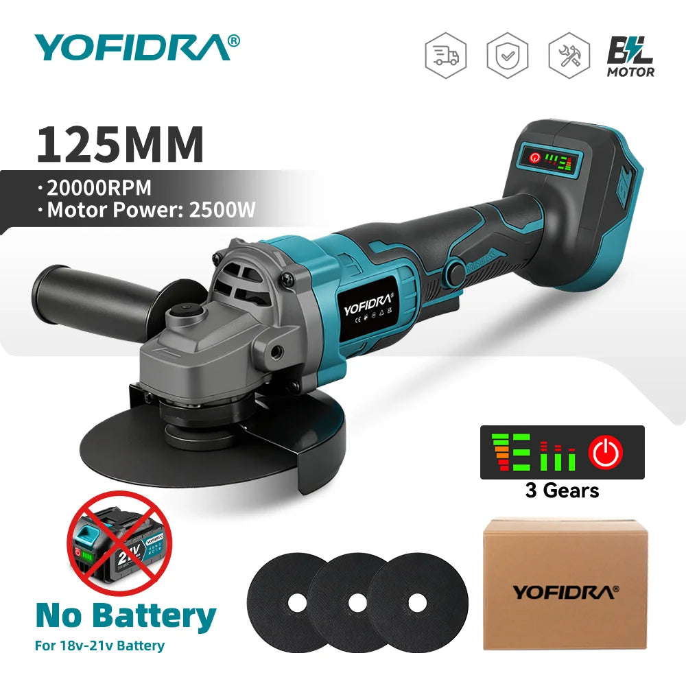 YOFIDRA 125mm Brushless Angle Grinder 20000RPM Cordless Grin